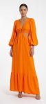Robe Maxi Orange Éclat Solaire à Découpes et Manches Ballon