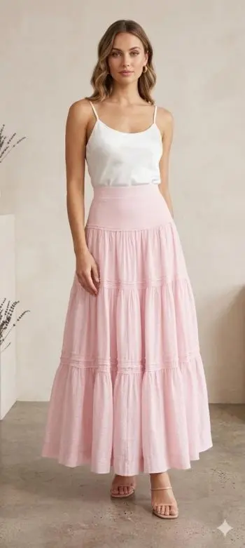 Jupe Longue Rose Pastel à Volants – Esprit Bohème Chic